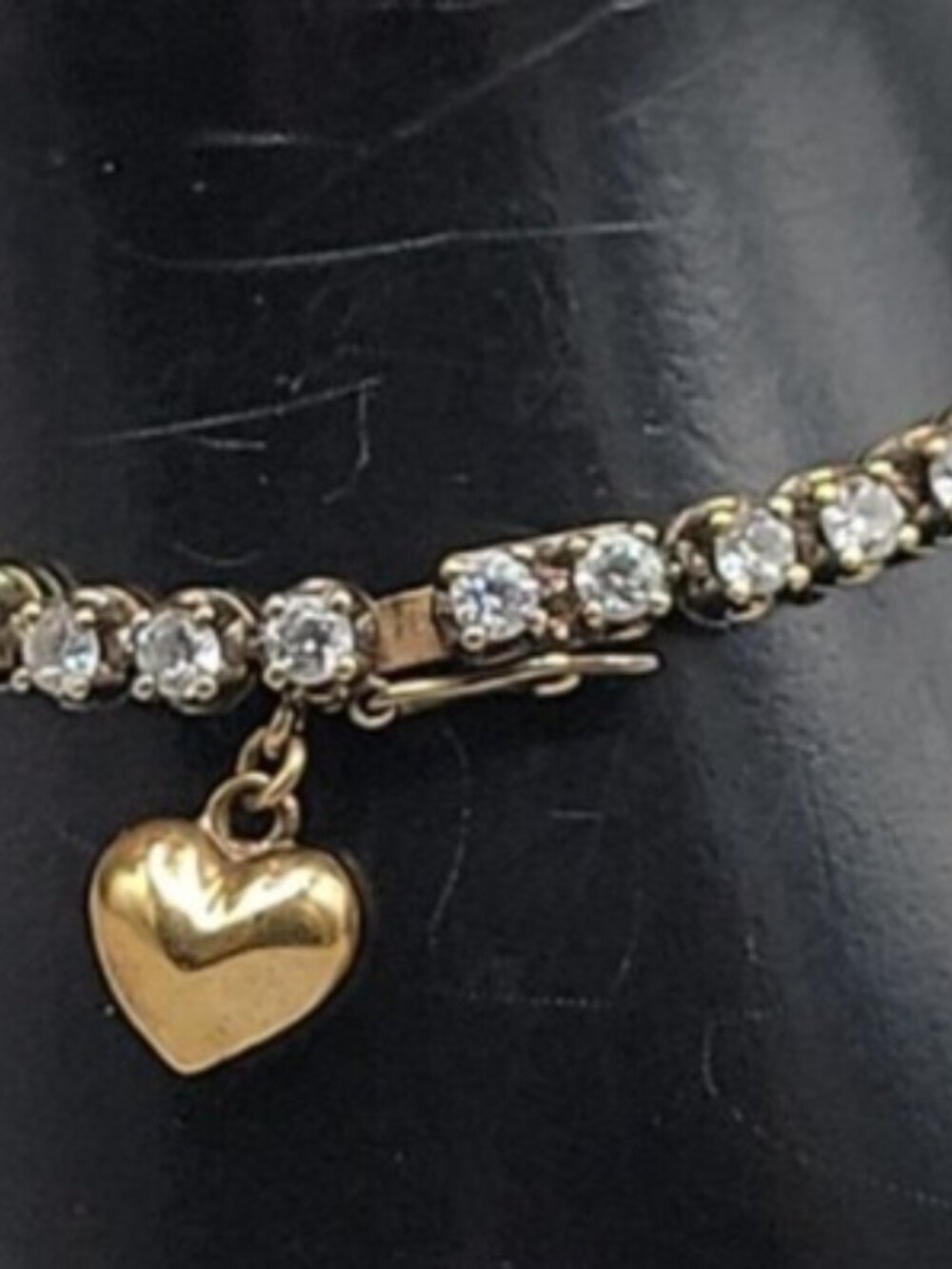 FM 87 Sterling Silver Vermeil White Topaz Tennis Bracelet Heart Charm 6.75" - Picture 2 of 13